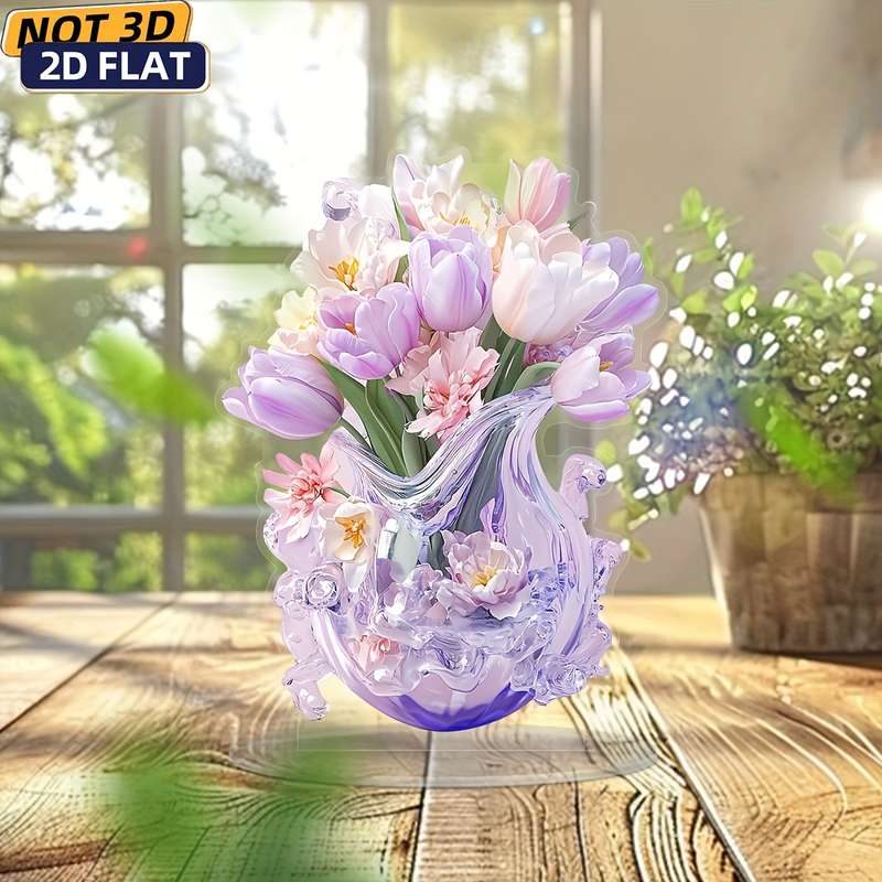 1pc 2D Flat  1 Bohemian Acrylic Tulip Vase with Display Stand Office Desk and Living Room Desktop F