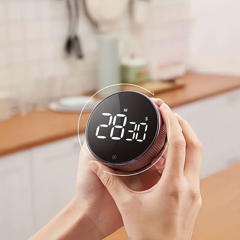1pc Trendy Round Kitchen Timer Spinning Time Organizer for Cooking Featuring LED Light Funct