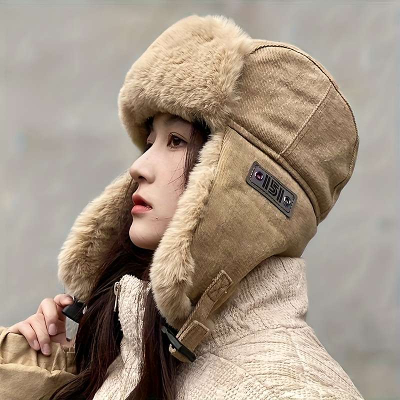 1pc Unisex Bomber Hat with Earflaps 100% Polyester Winter Pilot Cap Lightweight Knit Non-Stretc