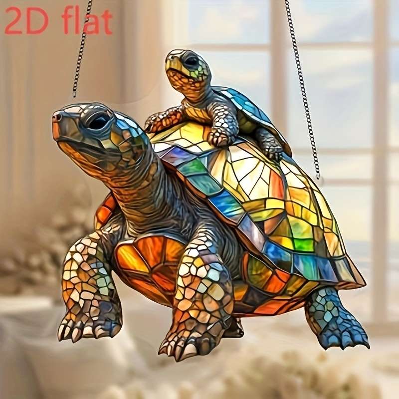 1pc 2D Flat  Vibrant Stained Glass Style Turtle Light Catcher 20.32cm x 18.03cm Acrylic Wall Hang