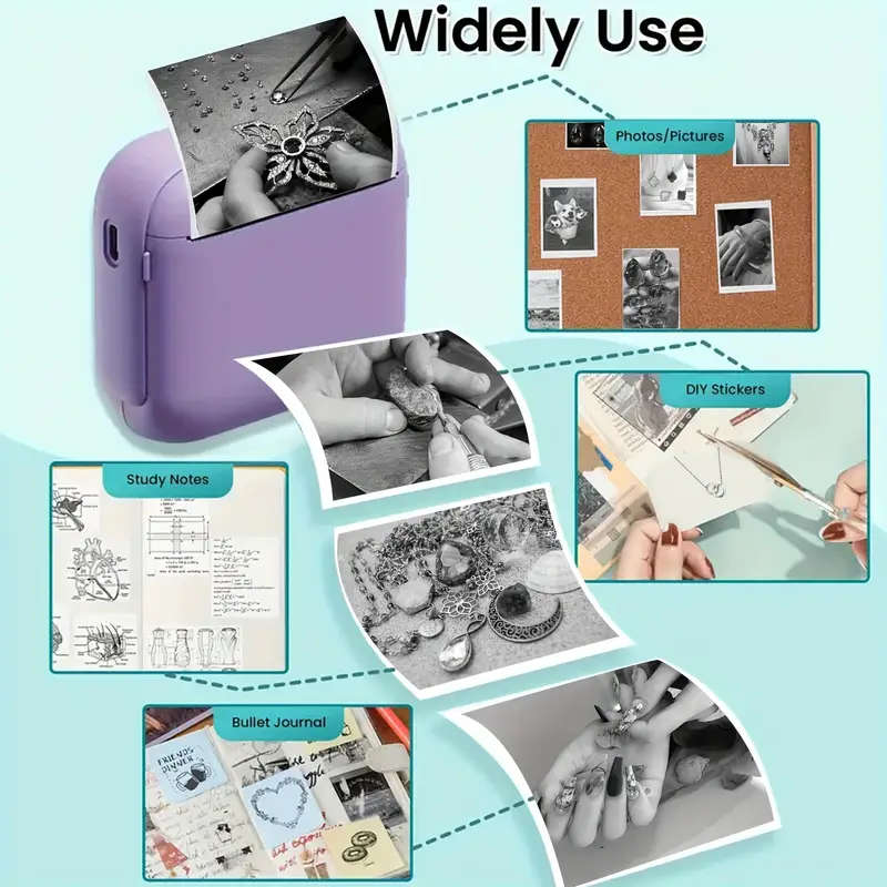 1pc Portable Mini Thermal Printer Instant Print Wireless Wireless Compatible with iOS Android Device