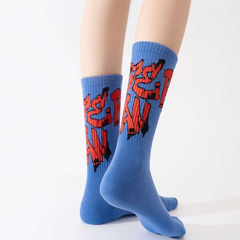 1 Pair Blue Mid Calf Men Socks One Size Socks