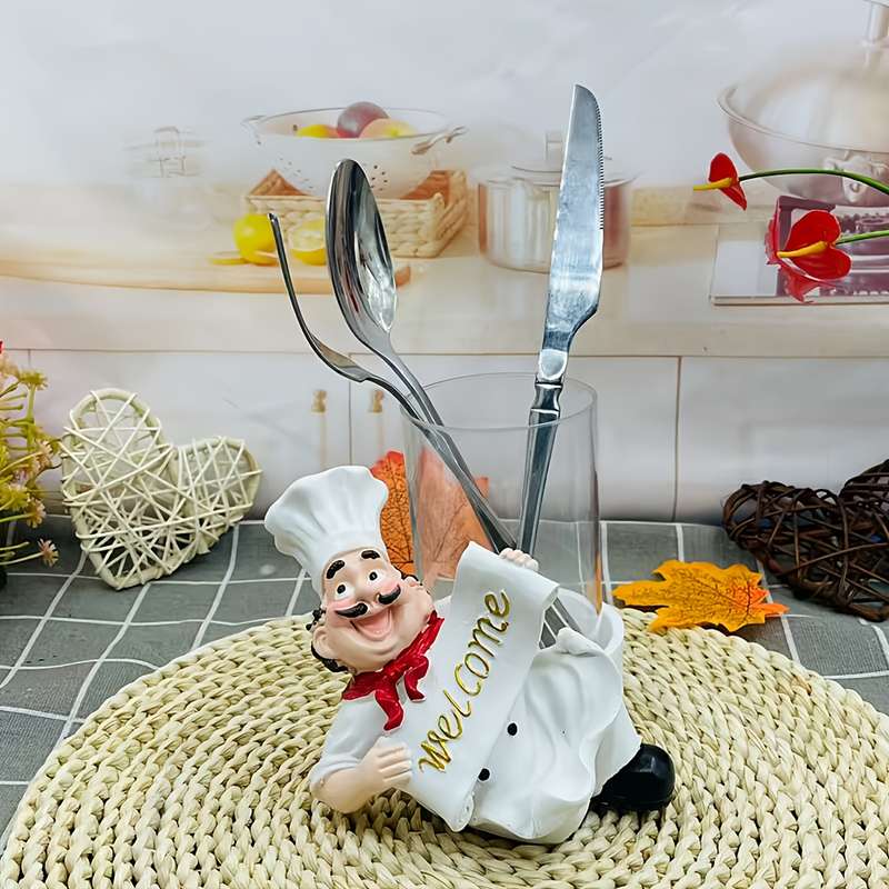 1pc Cartoon Chef Acrylic Knife Fork Holder Polished Metal Finish Compact Kitchen Counterto