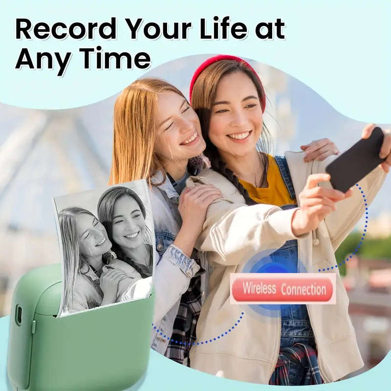 1pc Portable Mini Thermal Printer Instant Print Wireless Wireless Compatible with iOS Android Device