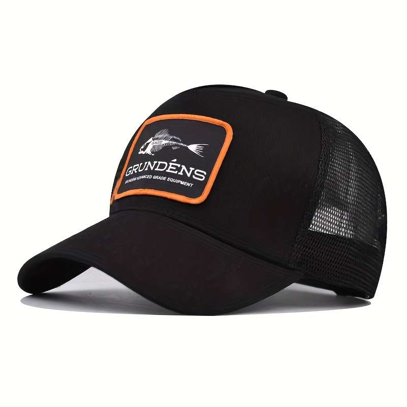 1pc Cotton Blend Fitted Baseball Cap Fishbone Embroidery Breathable Mesh Sun Protection Adjusta