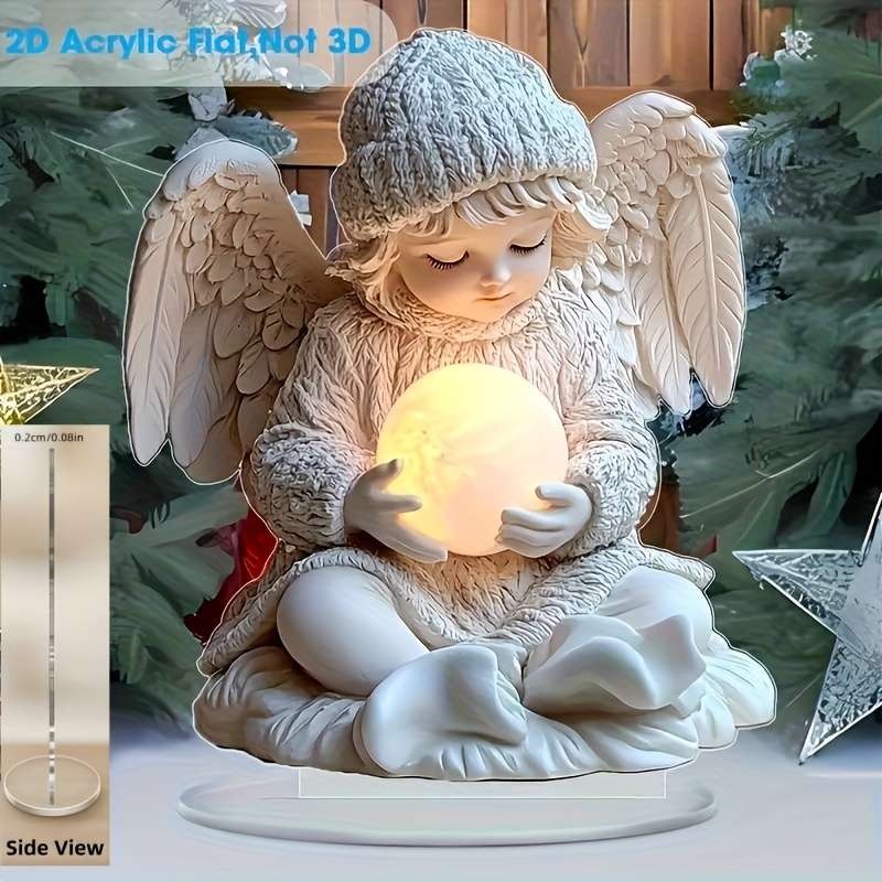 1pc 2D Flat  Glowing  Acrylic Angel Figurine with Illuminated Orb Perfect Desk Living Room De