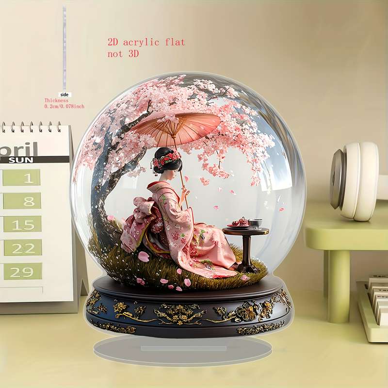 1pc 2D Flat    Charming Japanese Cherry Blossom Girl Acrylic Desktop Decoration Perfe