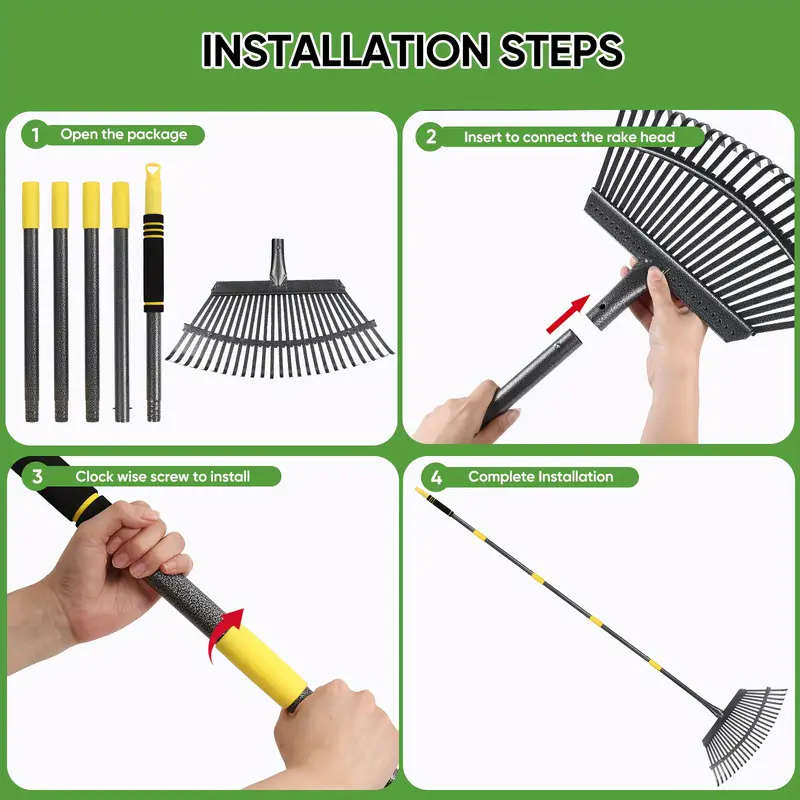 Adjustable 6-foot Heavy Duty Garden Leaf Rake
