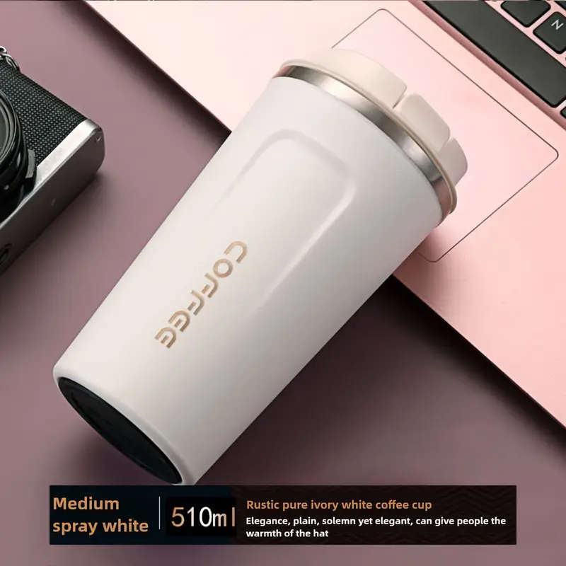 1pc  Vacuum Insulated Coffee Travel Mug, Leakproof Double Wall Stainless Steel Reusable Thermos