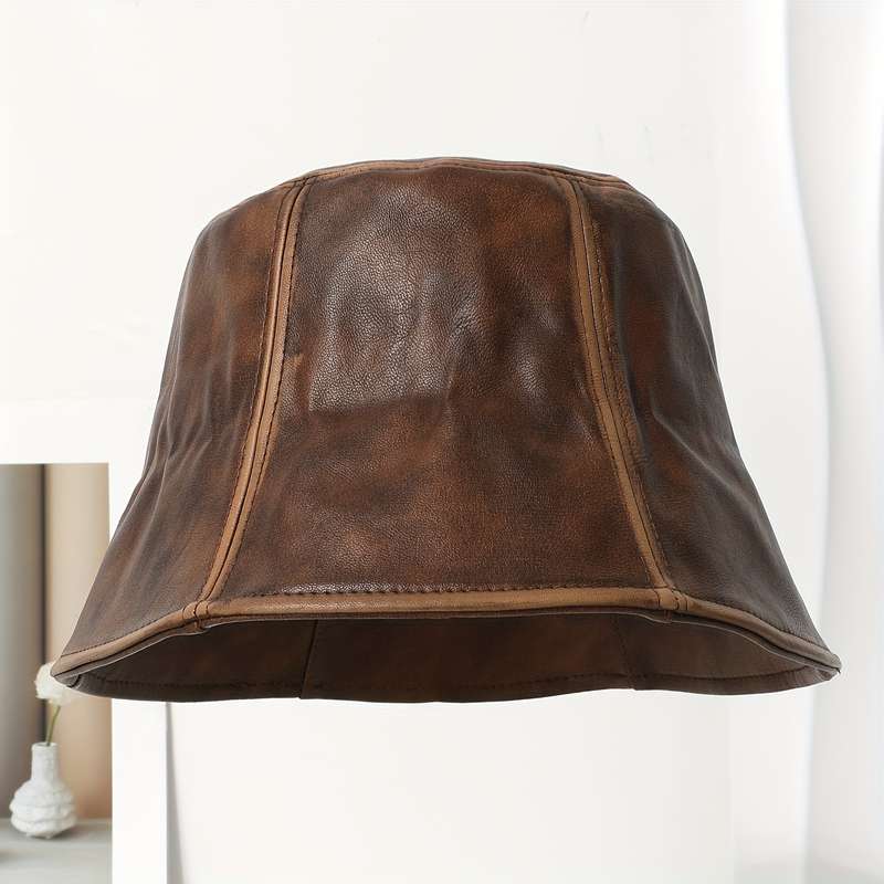 1pc New PU Leather Fisherman Hat Outdoor Light Luxury Fashion Sunshade Anti-Aging Duckbill Hat Inte