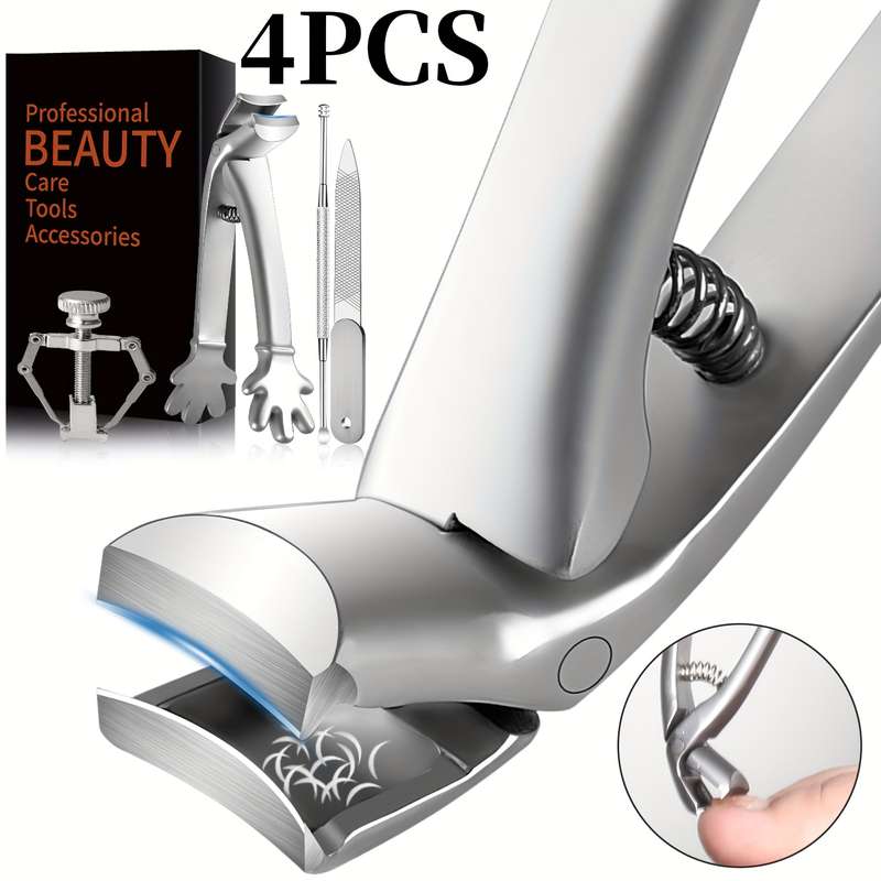 4pcs Heavy Duty Toenail Clippers Set Ergonomic Large Angled Head Nail Clippers with Catcher