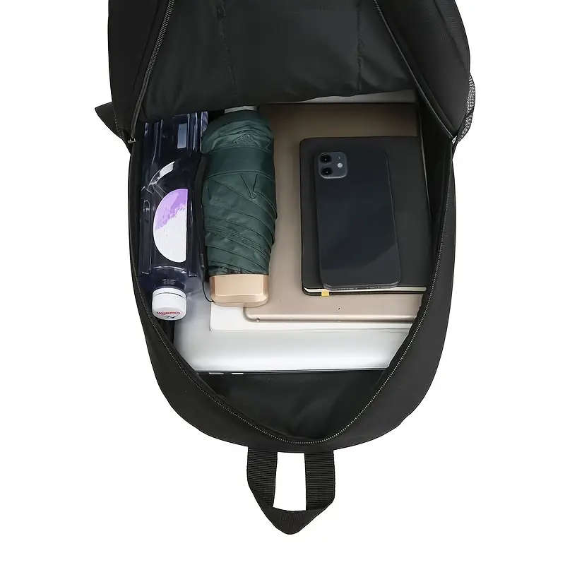 1pc Unisex Casual Nylon Backpack Adjustable Strap Zipper Closure Polyester Lining Tassel Embellishme