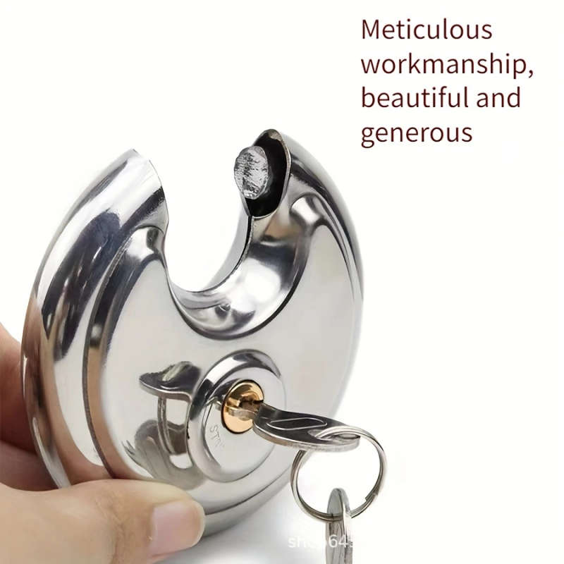 1pc Round Stainless Steel Padlock Anti-smashing Anti-prying Anti-theft Compartment Warehouse Door Lo