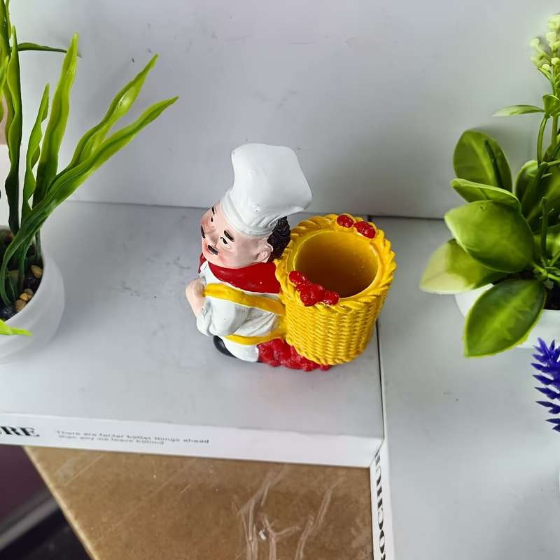 1pc Chef Figurine Toothpick Holder ABS Resin Kitchen Decor with Basket Ideal for Hanukkah F