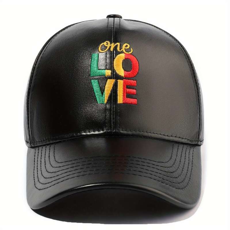 1pc Street Personality Simple PU Leather ONE LOVE Embroidered Baseball Cap Suitable for Outdoor