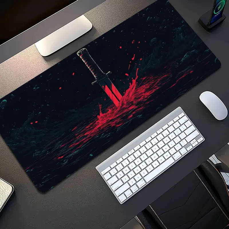 1pc 40x90cm Dark Blood Blade Deep Sea Pattern Mouse Pad Non-Slip Rubber Base