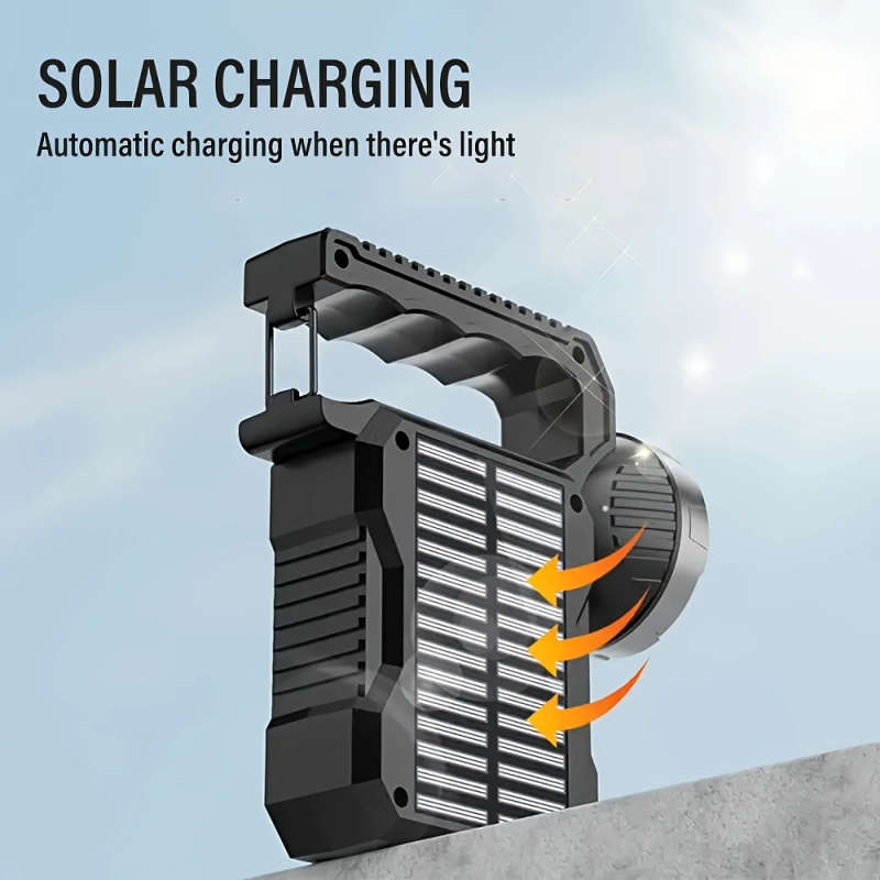 1pc Rechargeable LED Searchlight Portable Flashlight With Metal Locking Clip Handheld Spotlight And