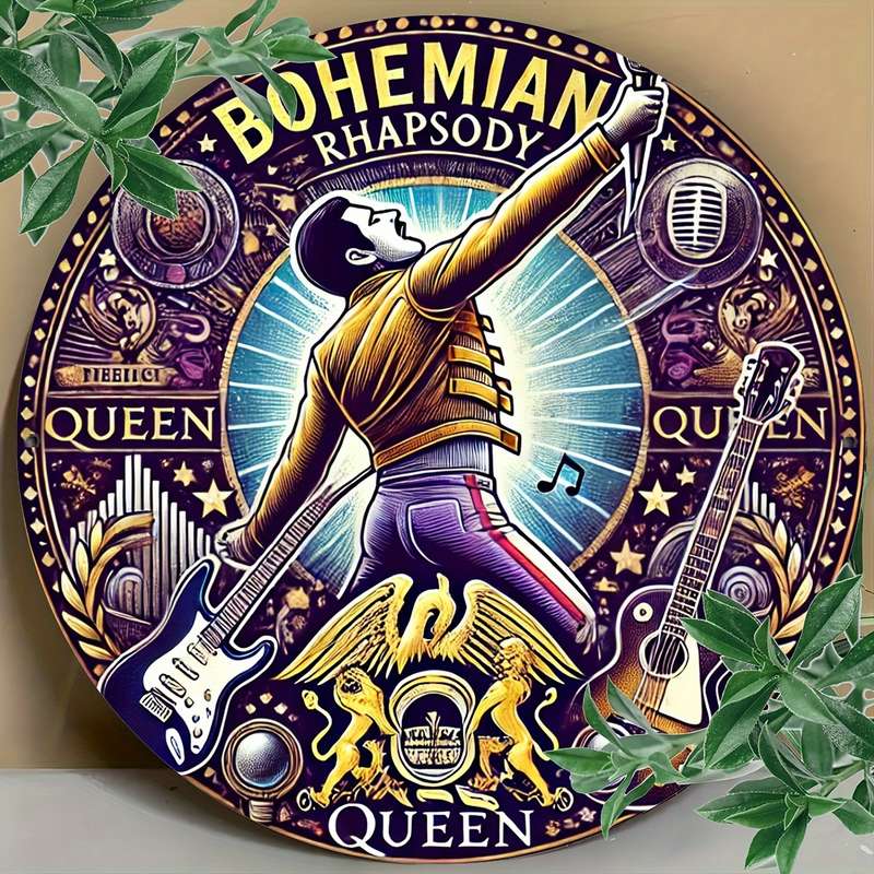 1pc Queen Bohemian Rhapsody 20.32x20.32 cm Round Aluminum Metal Sign for Room Wall Restaurant Ba