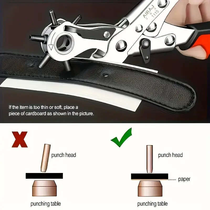 1pc Carbon Steel Revolving Leather Hole Punch Plier Multi-Size Puncher Tool for Belts Watch Bands St