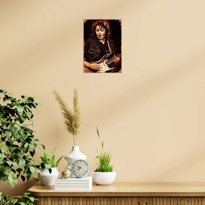 1pc Vintage Rock Guitarist Metal Wall Art Watercolor Portrait Electric Guitar Energy Perfect Gi