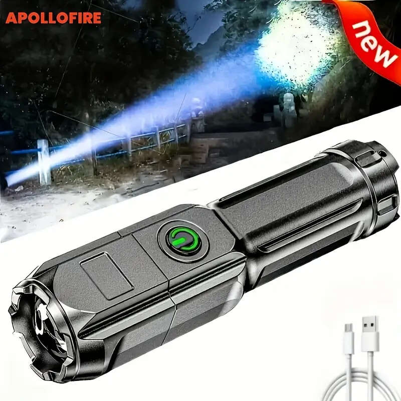 1pc Rechargeable LED Flashlight High Power Torch with 18650 Lithium Battery USB Charging Non-Waterpr