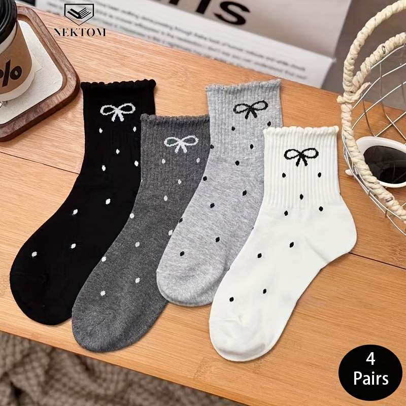 4 Pairs Of Mixed Colors One Size High Elastic Socks