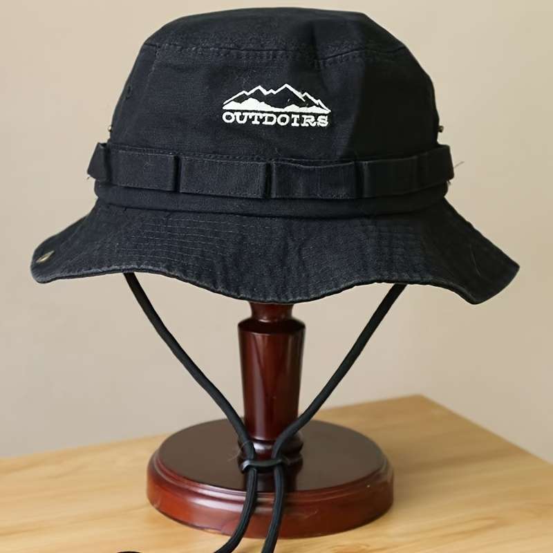 1pc Breathable Outdoor Adventure Bucket Hat with Drawstring Sun Protection for Hiking Fishing