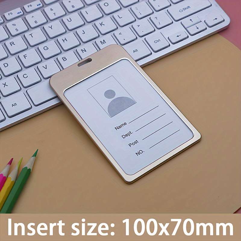 1pc A Vertical Aluminum Card Holder In Golden Color Suitable For Employee ID Cards Student Cards