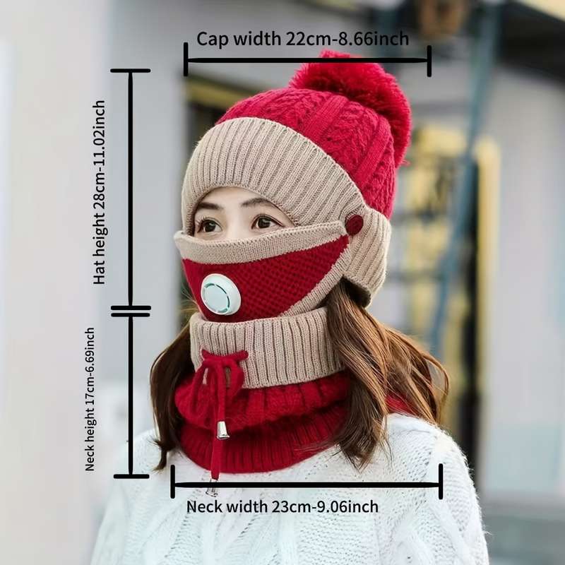 1pc Mask Hat Scarf Women's Autumn and Winter Knitted Hat Thickened and Fleece Warm Ear Protect