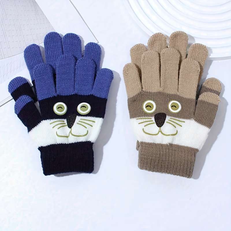 2 Pairs Navy Blue Gray Warm Gloves