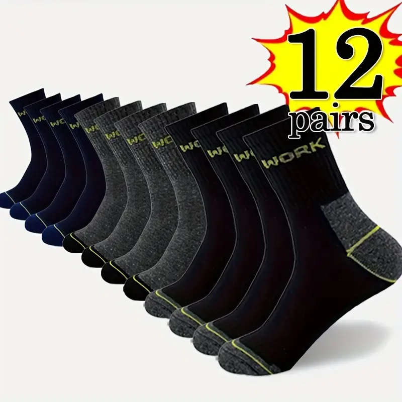 12 Pairs of Men's Heavy-Duty Athletic Socks