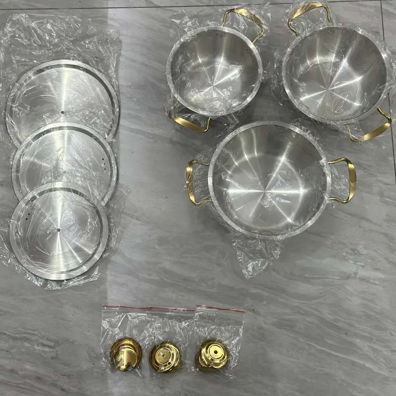 Stainless Steel Gold Bead Gold Ear Noodle Pot Three-Piece Set