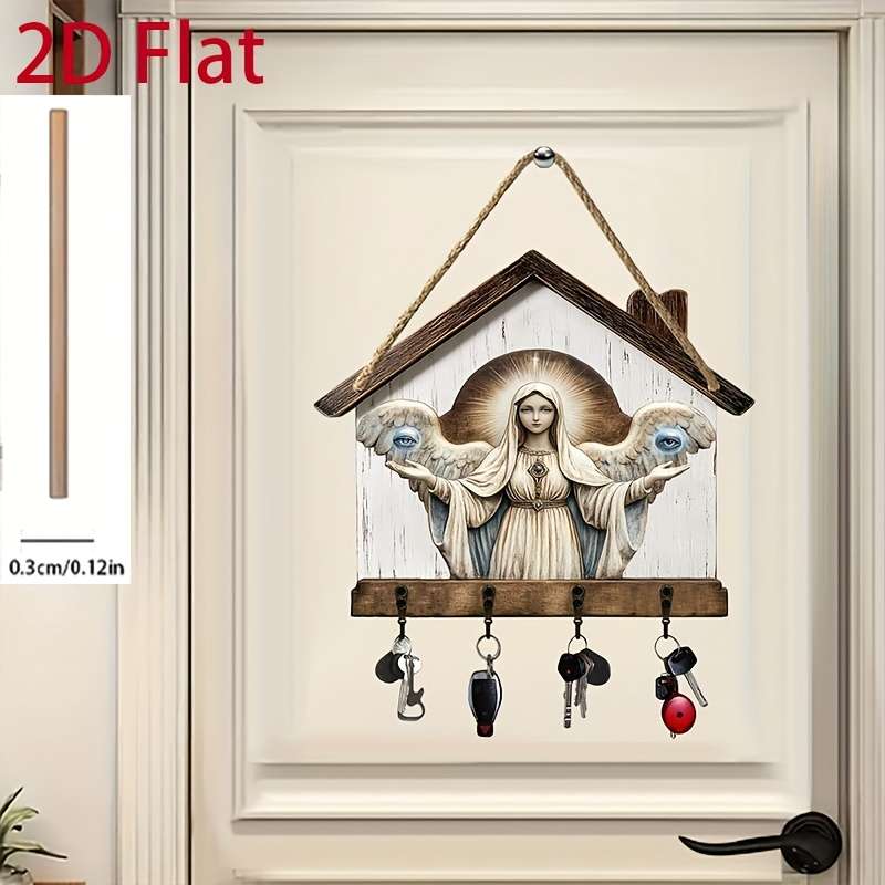2D/Flat 1pc Angels Eye Simple Colorful Wooden and Home Key Hanger with Four Metal Hooks 2D/Flat W