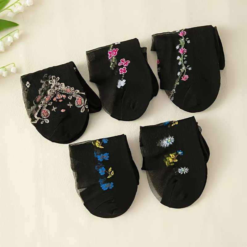 5 Pairs Of Mixed Colors Asian One Size High Elastic Socks