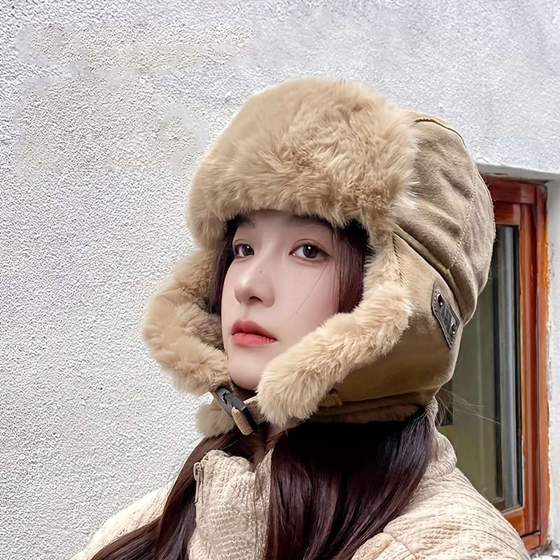 1pc Unisex Bomber Hat with Earflaps 100% Polyester Winter Pilot Cap Lightweight Knit Non-Stretc