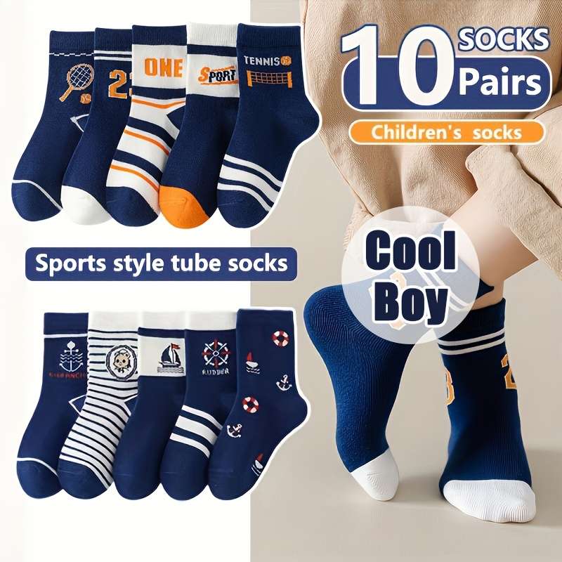 10 Pairs Mixed Colors  6 To 8Y High Elastic Socks
