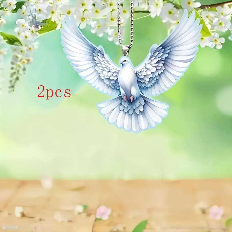 1pc 2D Flat   Blue White Dove Pendant Charms  Acrylic Hanging Decor for Car Rearview Mir