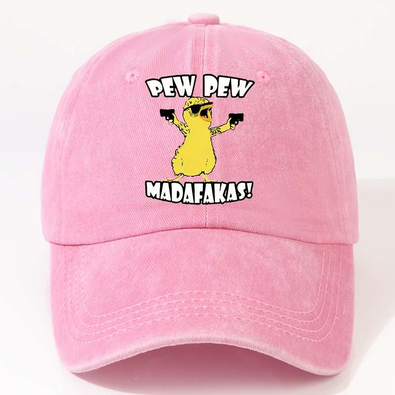 1pc EOXF Adjustable Washed Baseball Cap Breathable Casual Hat with PEW PEW MADAFAKAS Print Fash