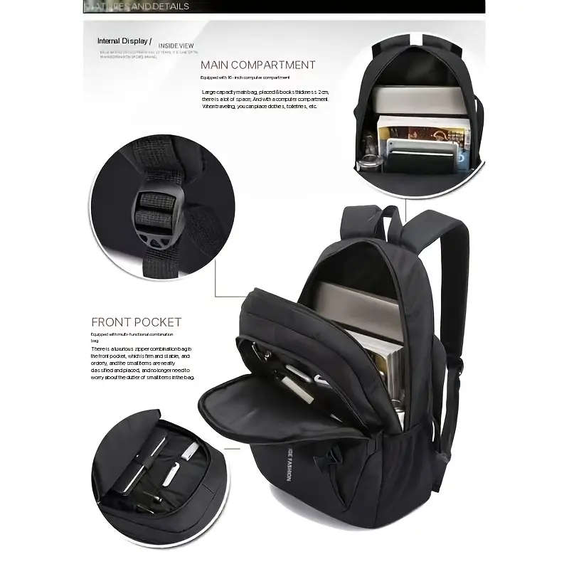 1pc Versatile Nylon Backpack for Teens Adults Large Capacity Waterproof Stain-Resistant with Adjusta