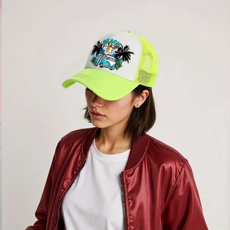 1pc Summer Multicolor Hat Beach Car Print Men's Peaked Cap Street Sunshade Sunscreen Baseball Cap