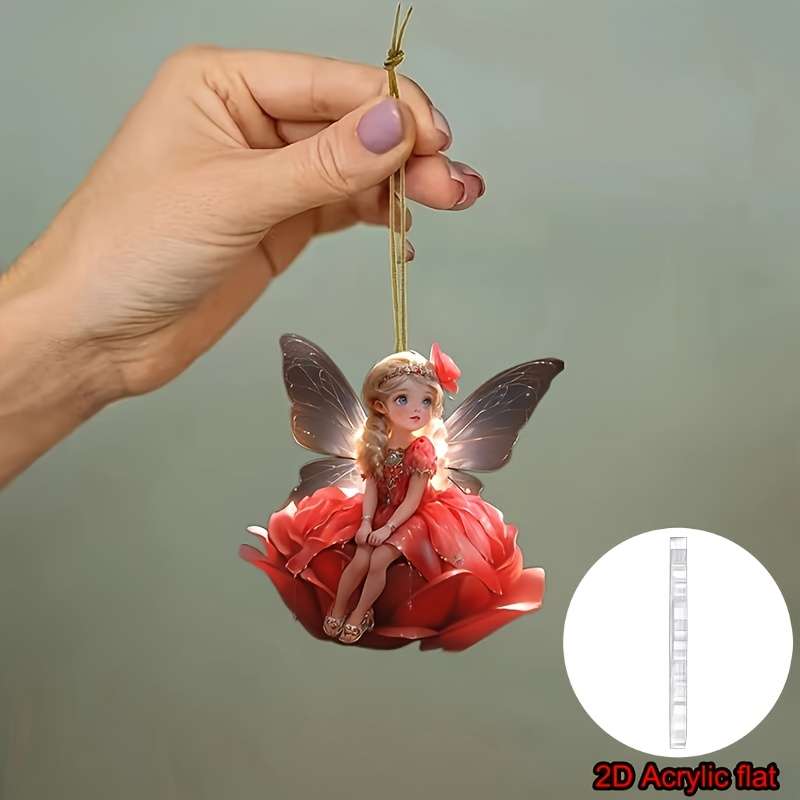 1pc 2D Flat  A Beautiful Acrylic Fairy Flower  Pendant Decoration 7.39cm And 8.0cm Sizes Chris