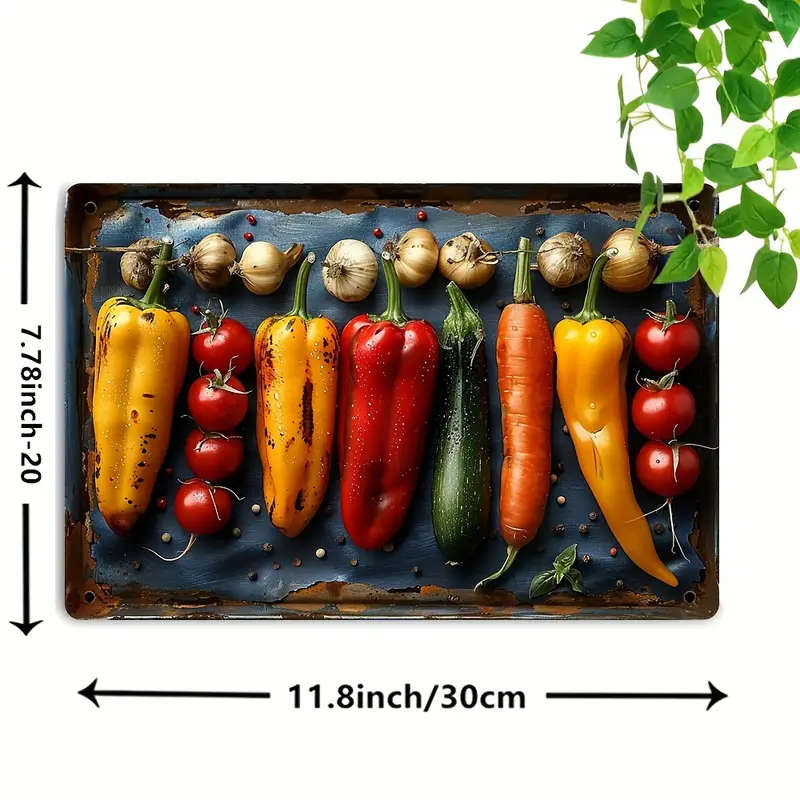 1pc 2D Flat Heat Wave Chili Pepper Vintage Metal Tin Sign 20.32cmx30.48cm Fun Wall Decor for Kitchen
