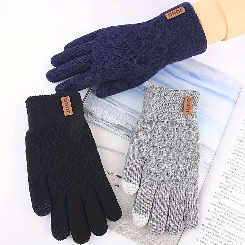 3 Pairs Mixed Black Gray Navy Blue Warm Gloves