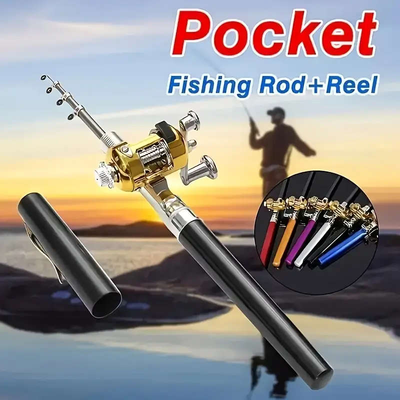 1pc Portable Mini Pocket Fishing Rod with Reel Ultra-Light Aluminum Alloy 99.97cm Extendable Foldabl