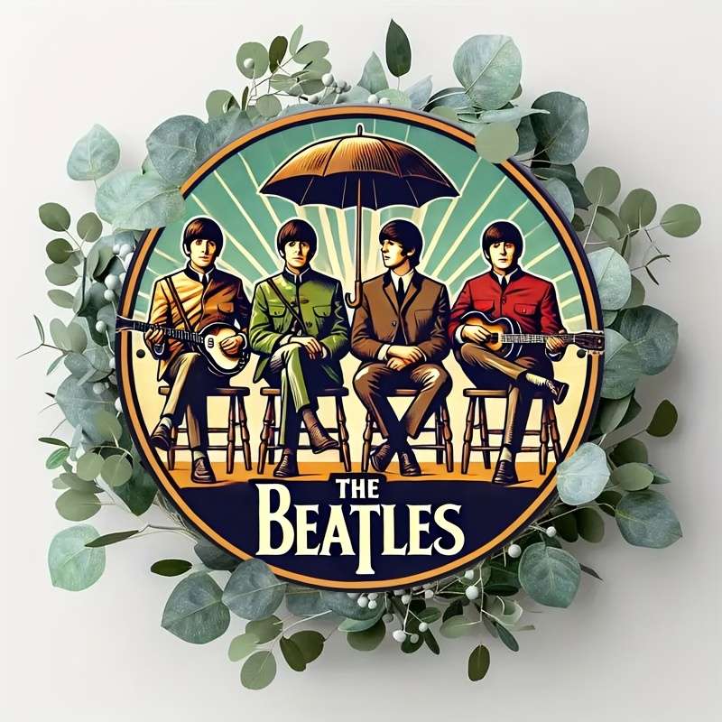 1pc 2D Flat  20.32 x 20.32 cm Retro-Style Aluminum Wall Art Sign The Beatles Design Vibrant