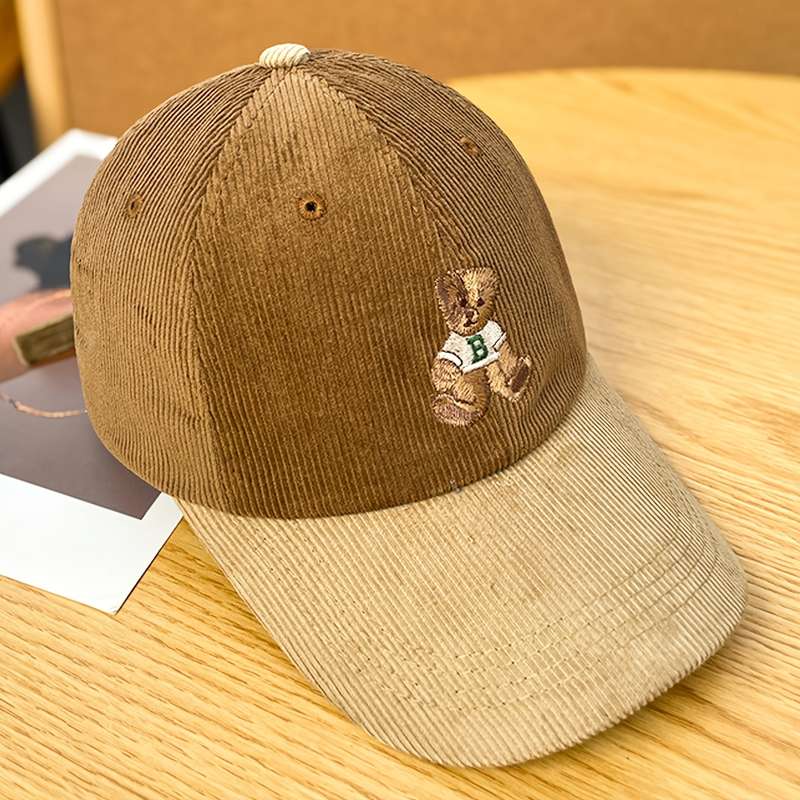 1pc Anime Bear Embroidery Cotton Corduroy Baseball Cap for Women Casual All-Match Adjustable H