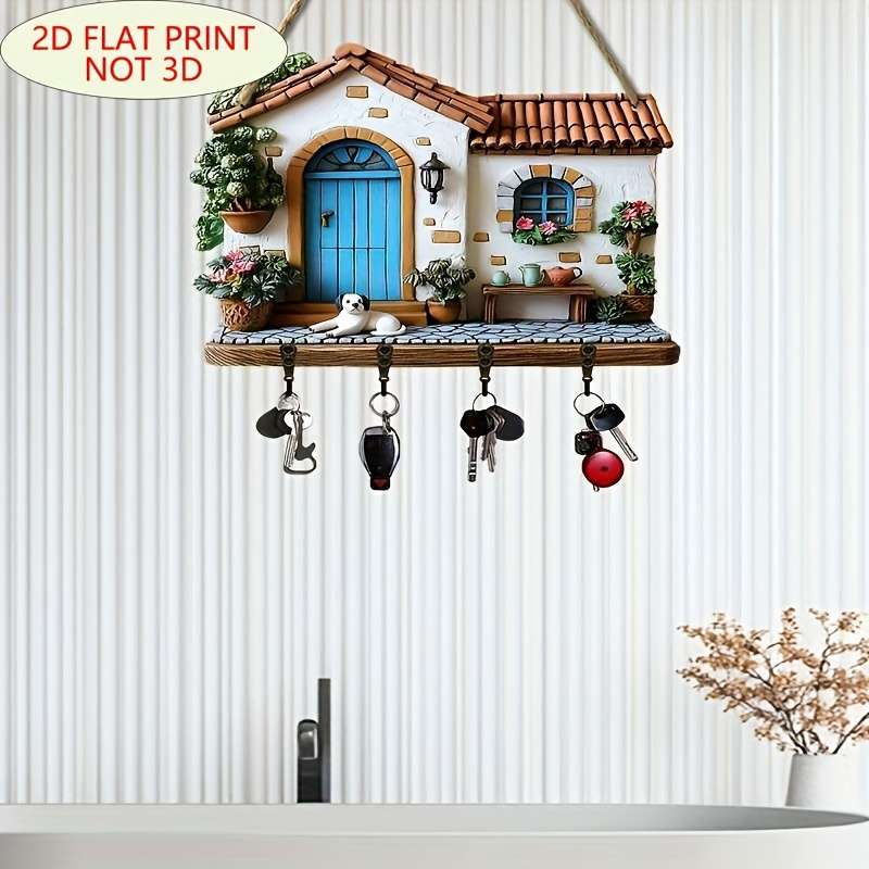 Charming Dog House Wooden Key Rack with 4 Metal Hooks Easy Wall Mount Decorative Entryway  Hallw