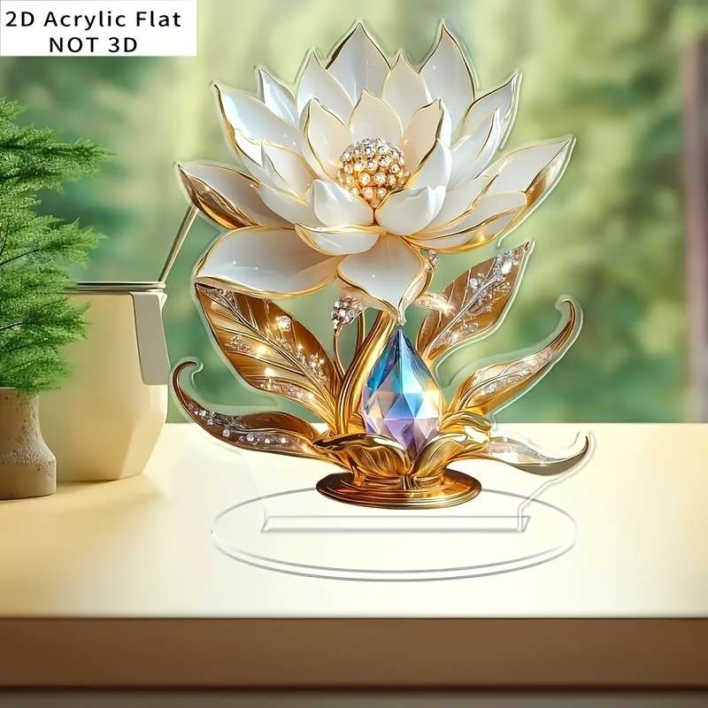 1pc 2D Flat  Elegant  Acrylic for Lotus Flower Display Stand Bohemian Style Desktop Decor with