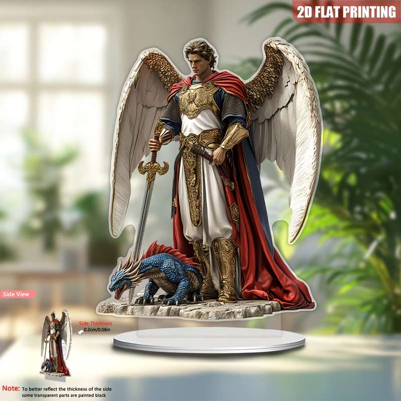 1pc 2D Flat  Printing Angel Dragon Acrylic Desktop Decor 21cmX16cm Elegant Angel with Sword