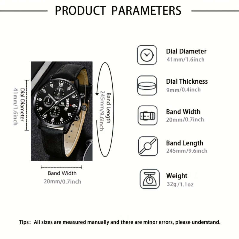 1pc Men's Classic Sport Quartz Watch with Calendar Round Dial Faux Leather Strap Alloy Case Perfect